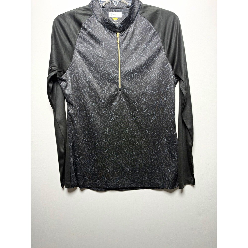 Greg Norman Play Dry Women's M Black/Gray Abstract 1/4 Zip Mock Neck Top